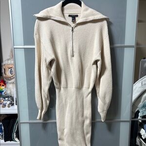 Forever21 Cream Ribbed Knit Dress with Zipper